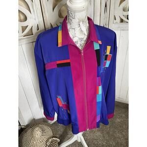 Vintage Peter Popovitch Jacket Bold Bright Print Zip Front 80s Size XL
